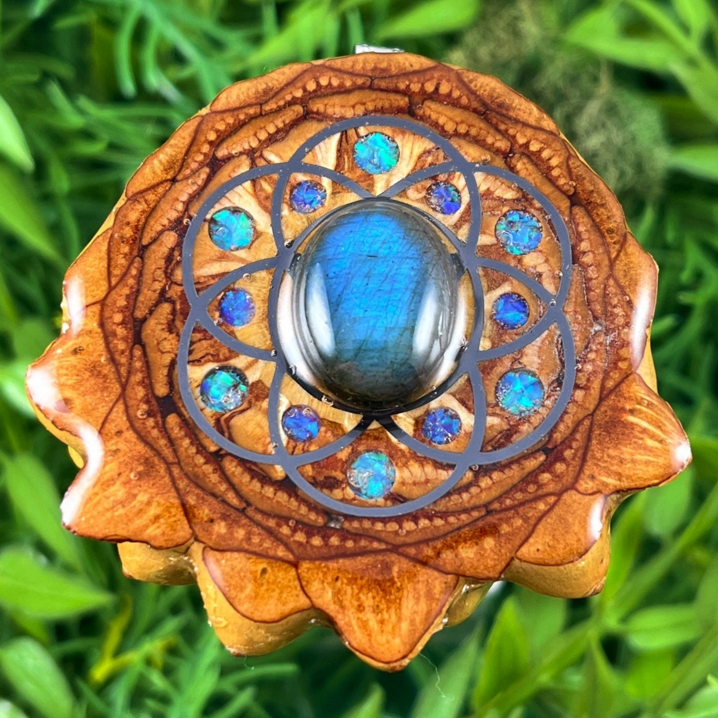 Labradorite & Crushed Opal with Seed of Life