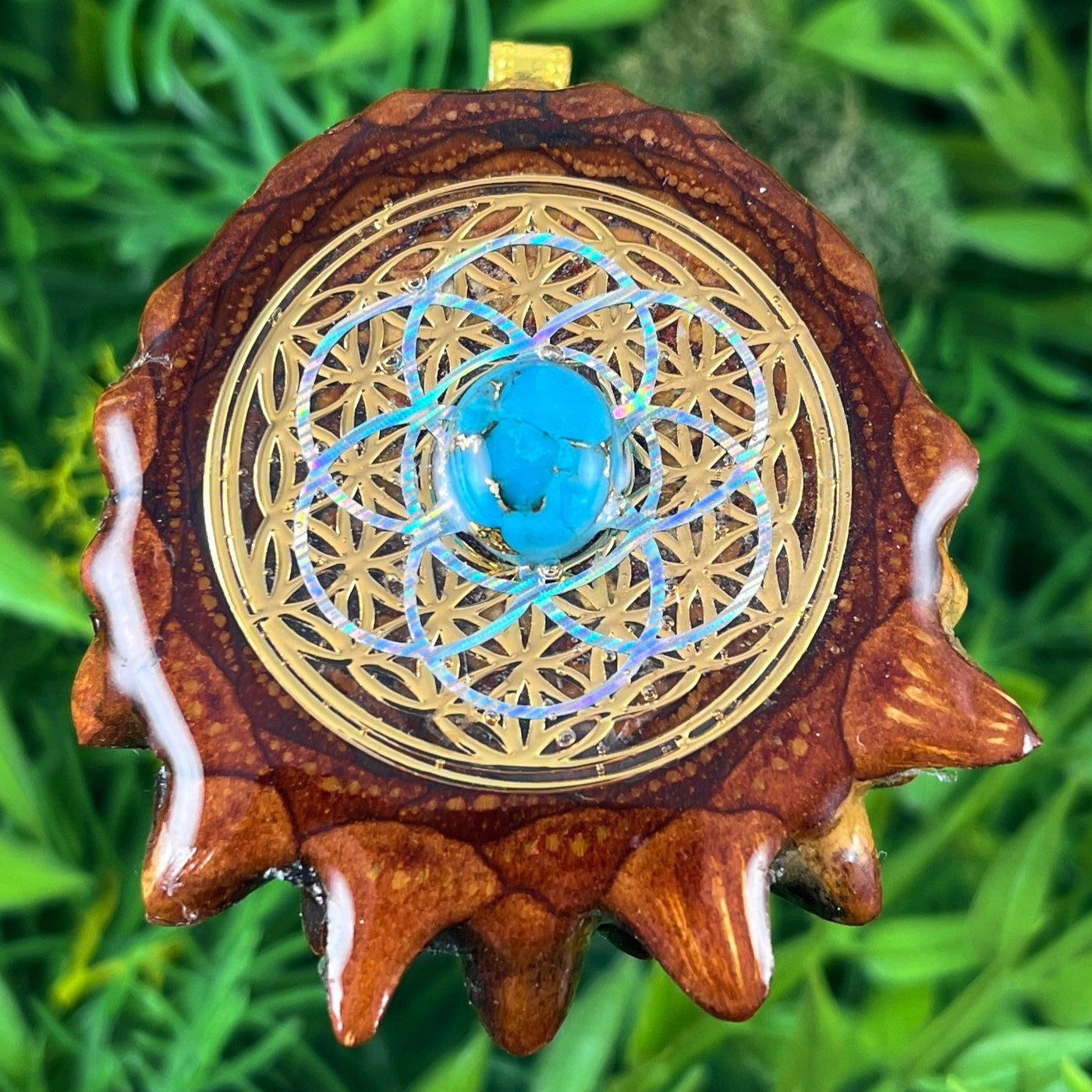 Blue Copper Turquoise with Seed of Life & Flower of Life