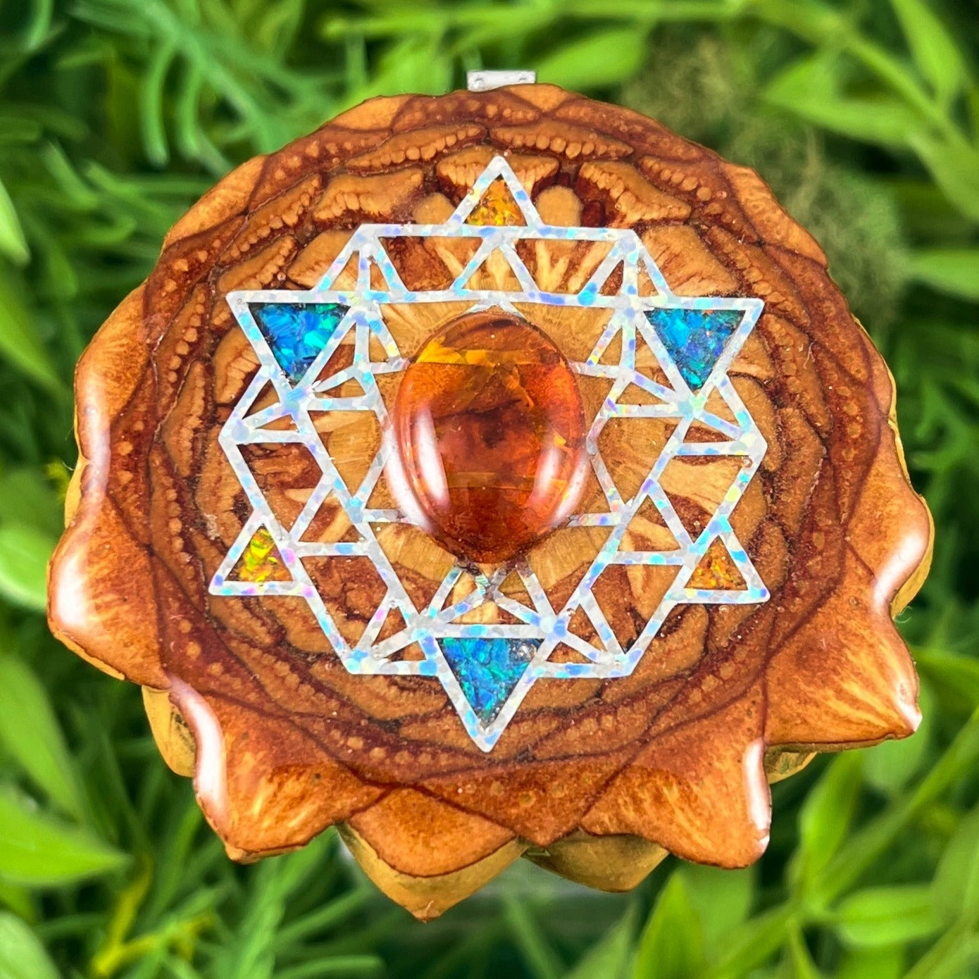 Amber & Crushed Opal with 64 Star Tetrahedron