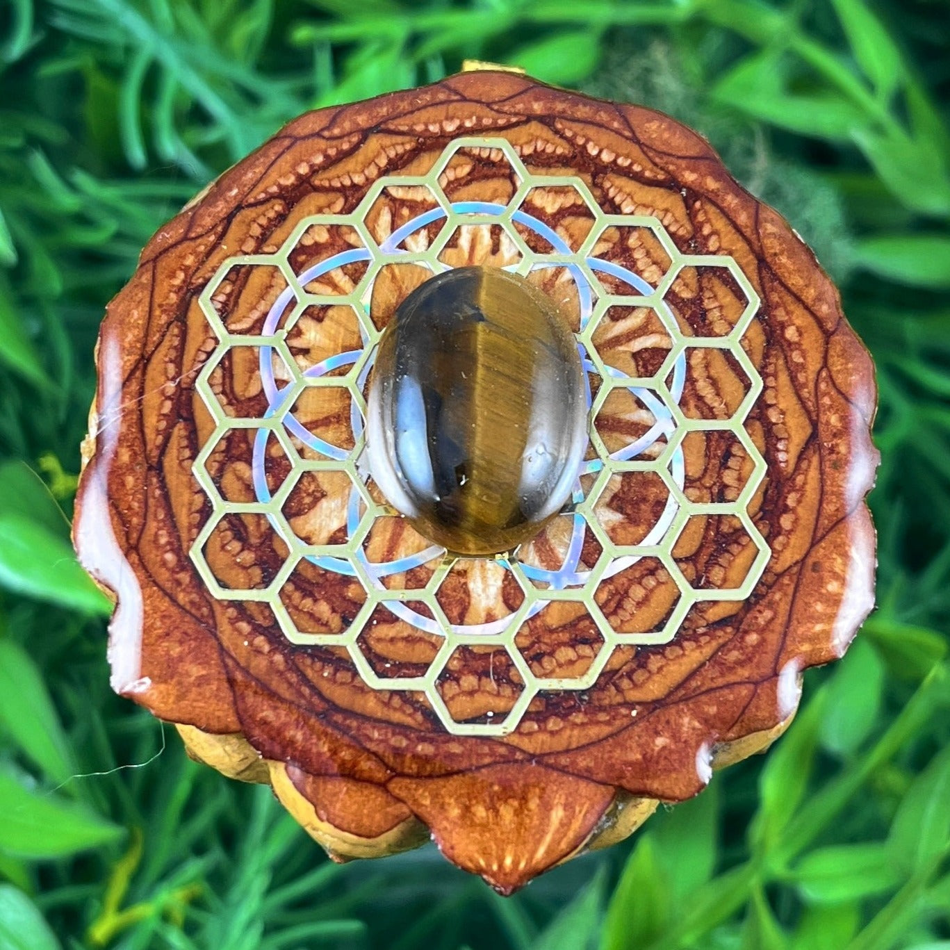 Tiger's Eye with Honeycomb & Seed of Life