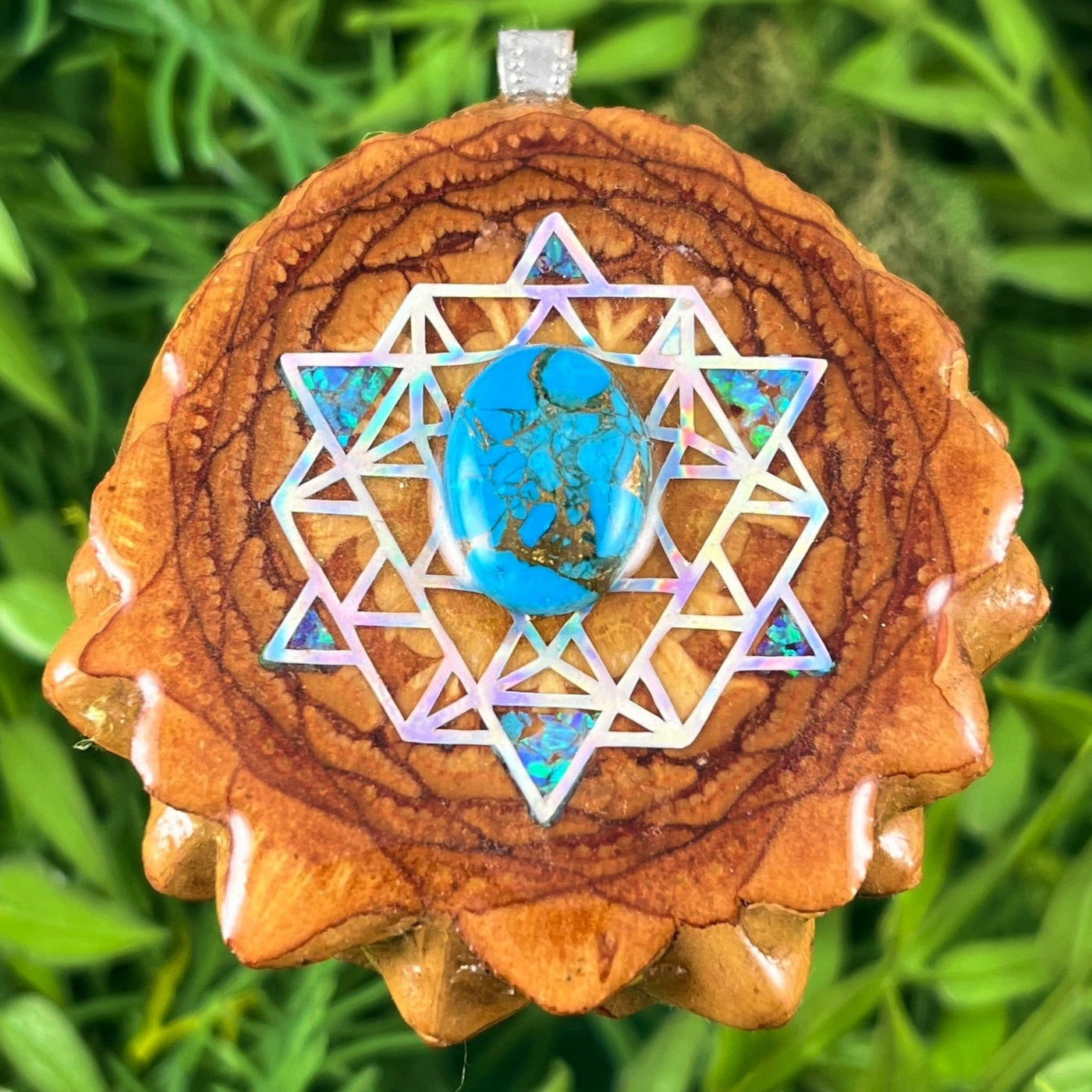 Blue Copper Turquoise & Crushed Opal with 64 Star Tetrahedron