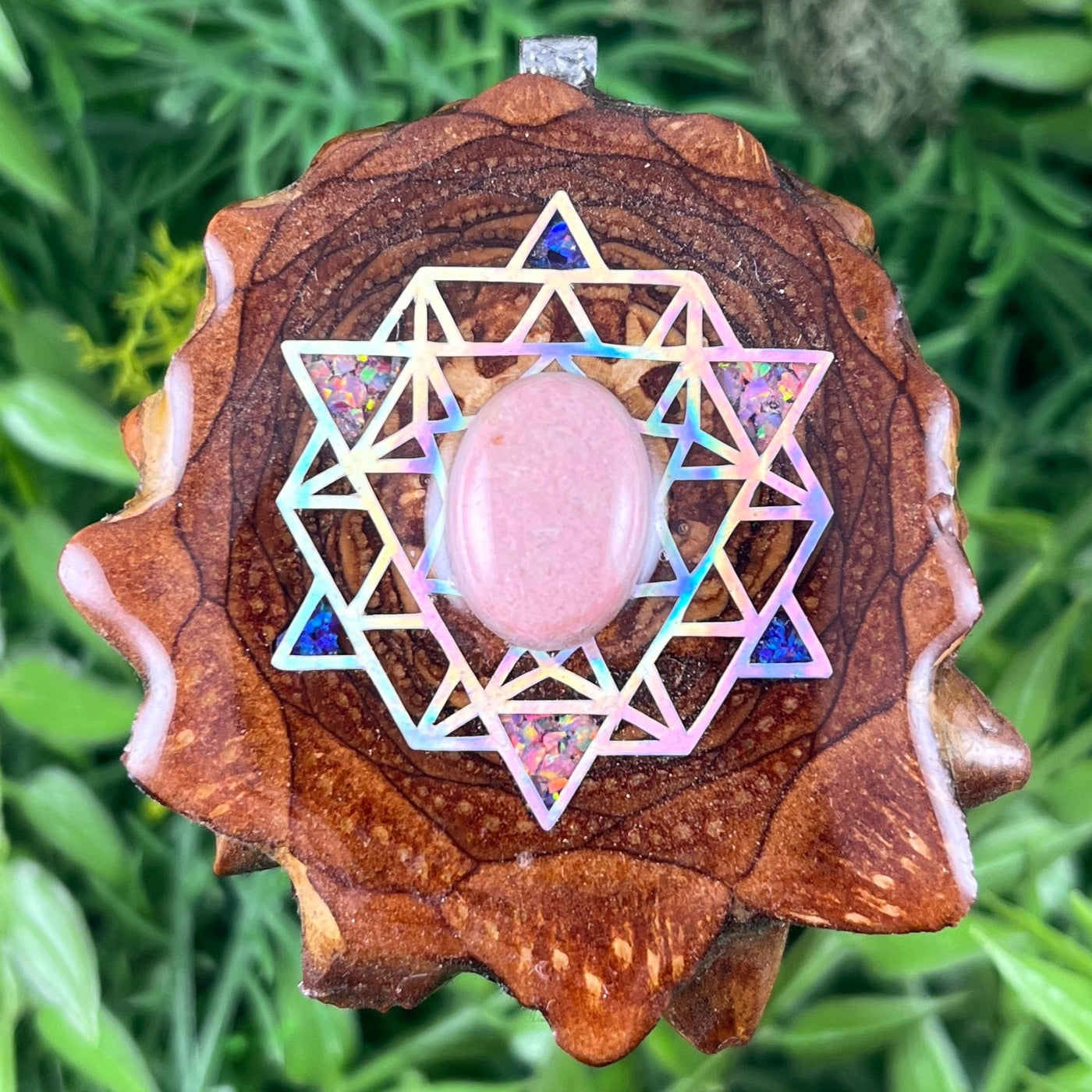 Pink Calcite & Crushed Opal with 64 Star Tetrahedron