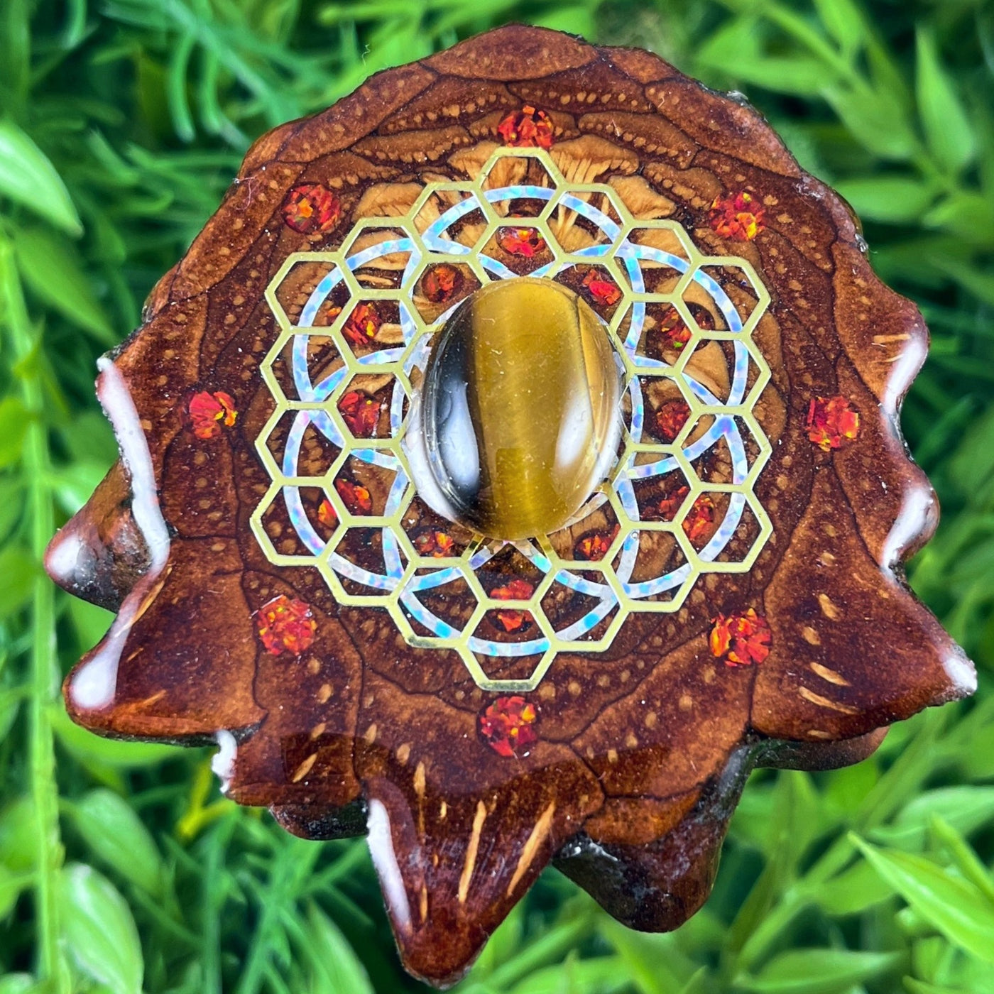 Tiger's Eye with Honeycomb & Seed of Life