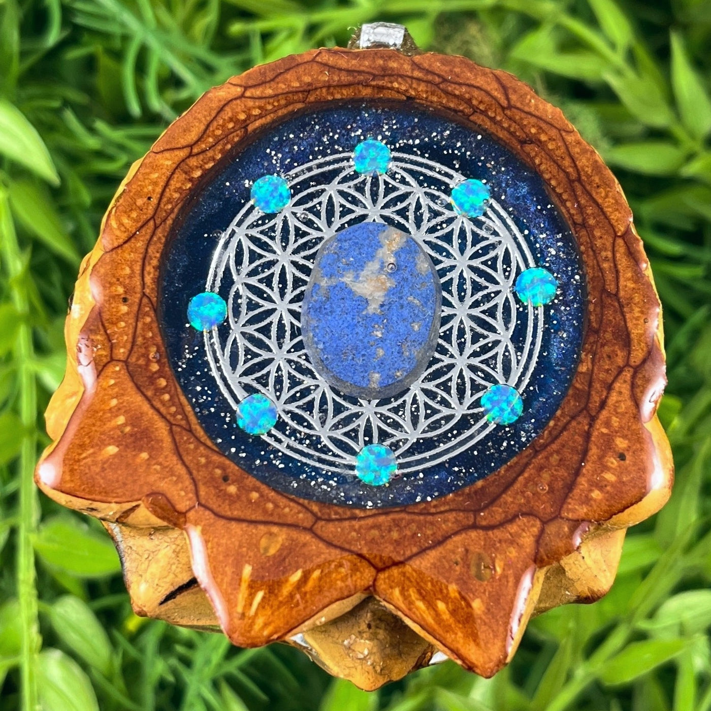Galaxy with Dumortierite & Opal with Flower of Life