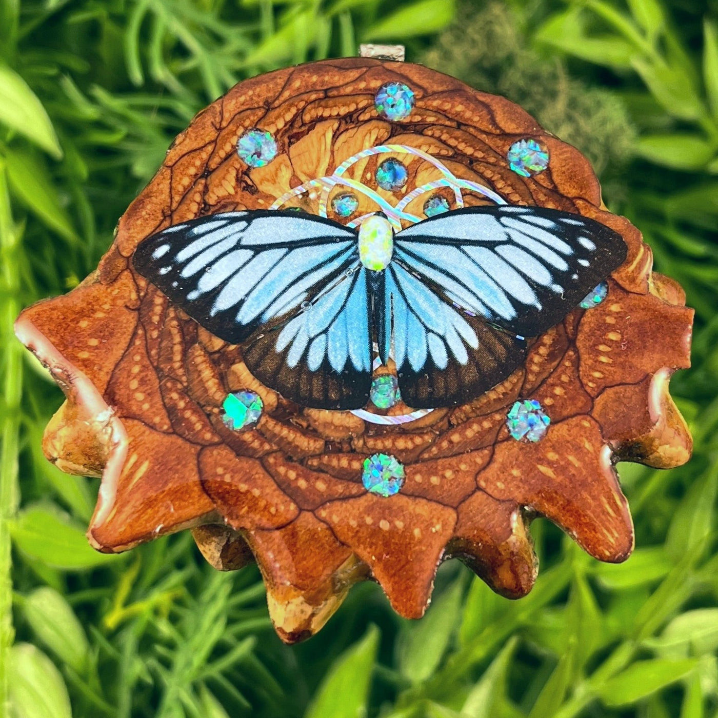 Butterfly with Opal and Crushed Opal and Seed of Life