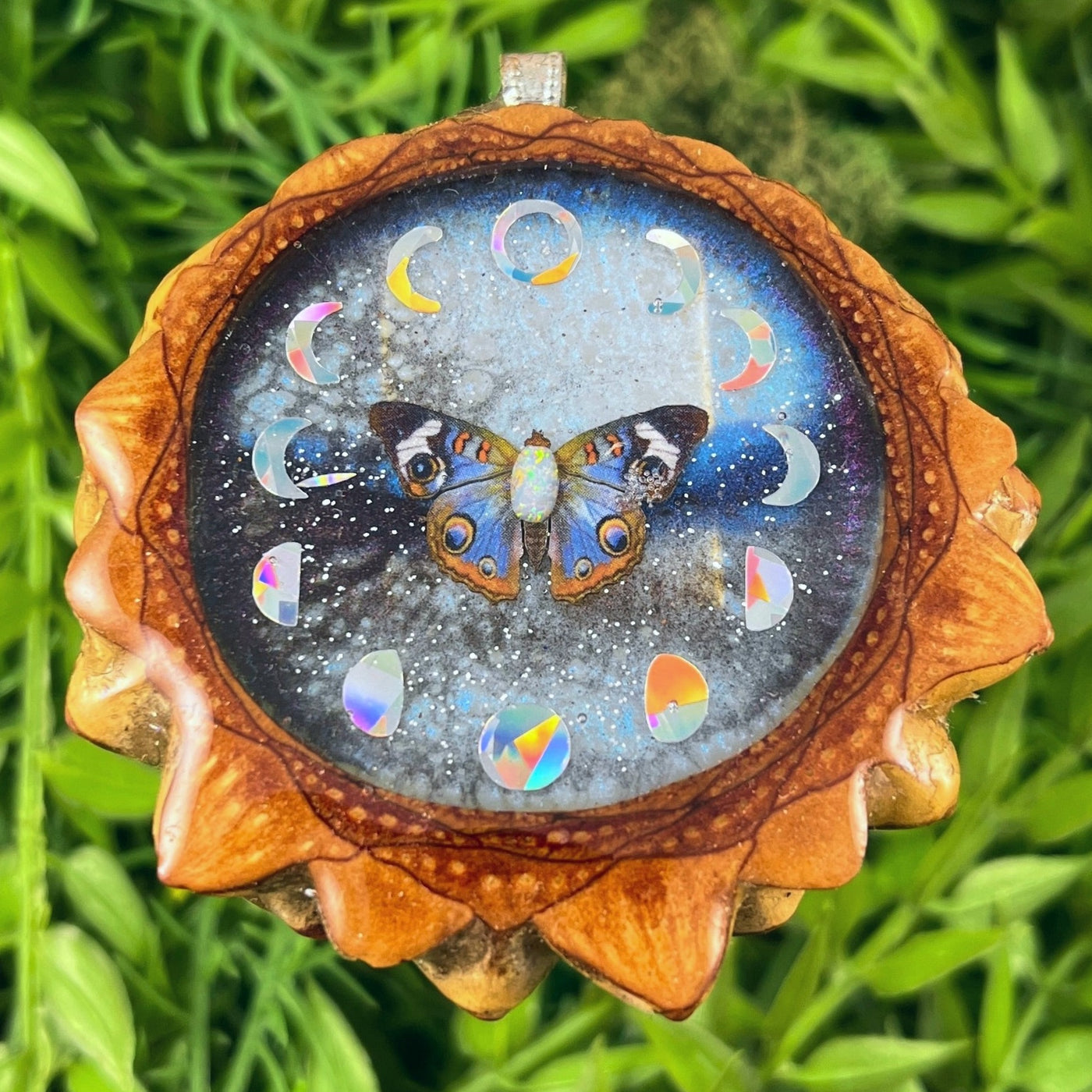 Galaxy with Opal & Butterfly with Moon Phase