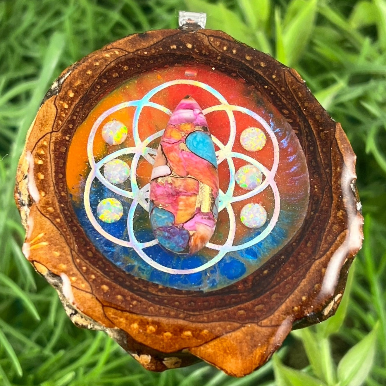 Cosmos with Opal & Spiny Oyster Turquoise & Seed of Life - Aura Pinecones