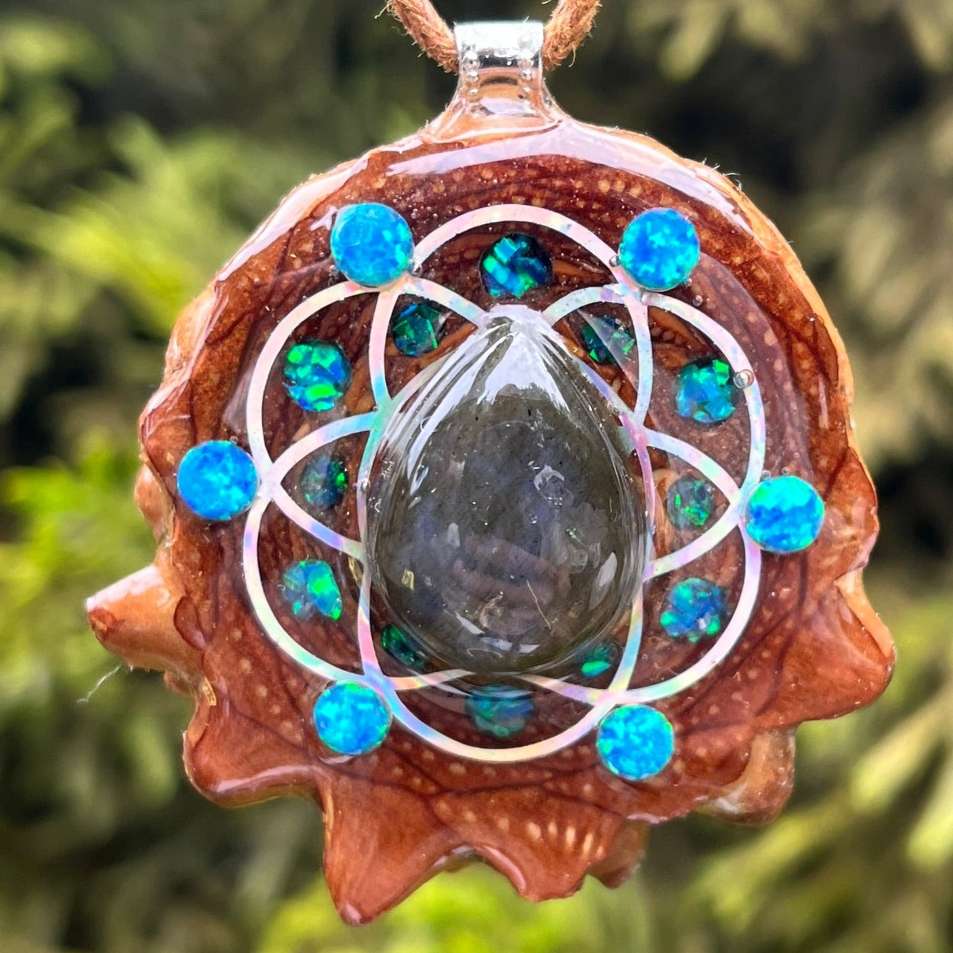 Labradorite & Opal and Crushed Opal with Seed of Life