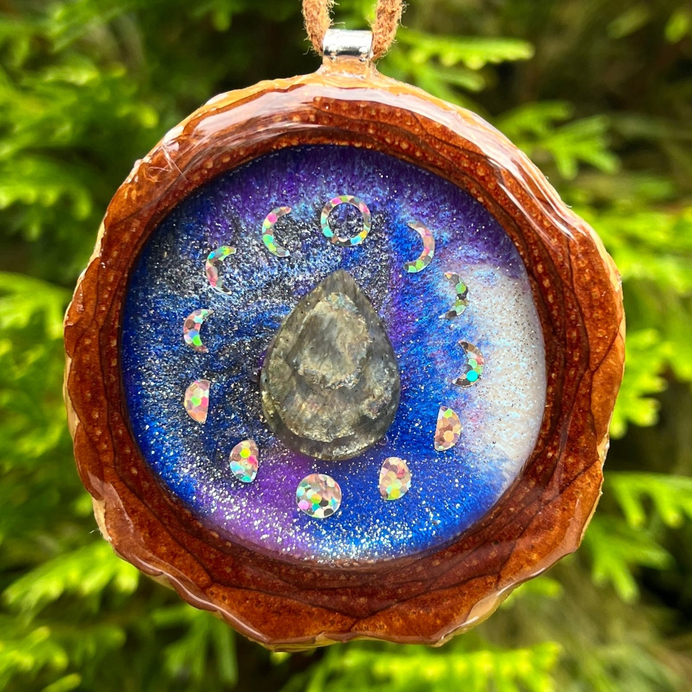 Galaxy & Labradorite with Moon Phase