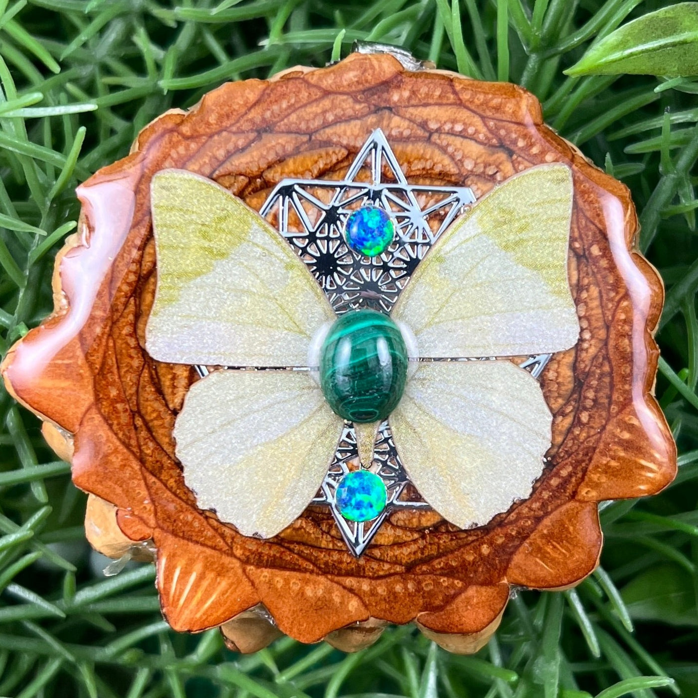 Butterfly with Malachite and Opal & 64 Star Tetrahedron