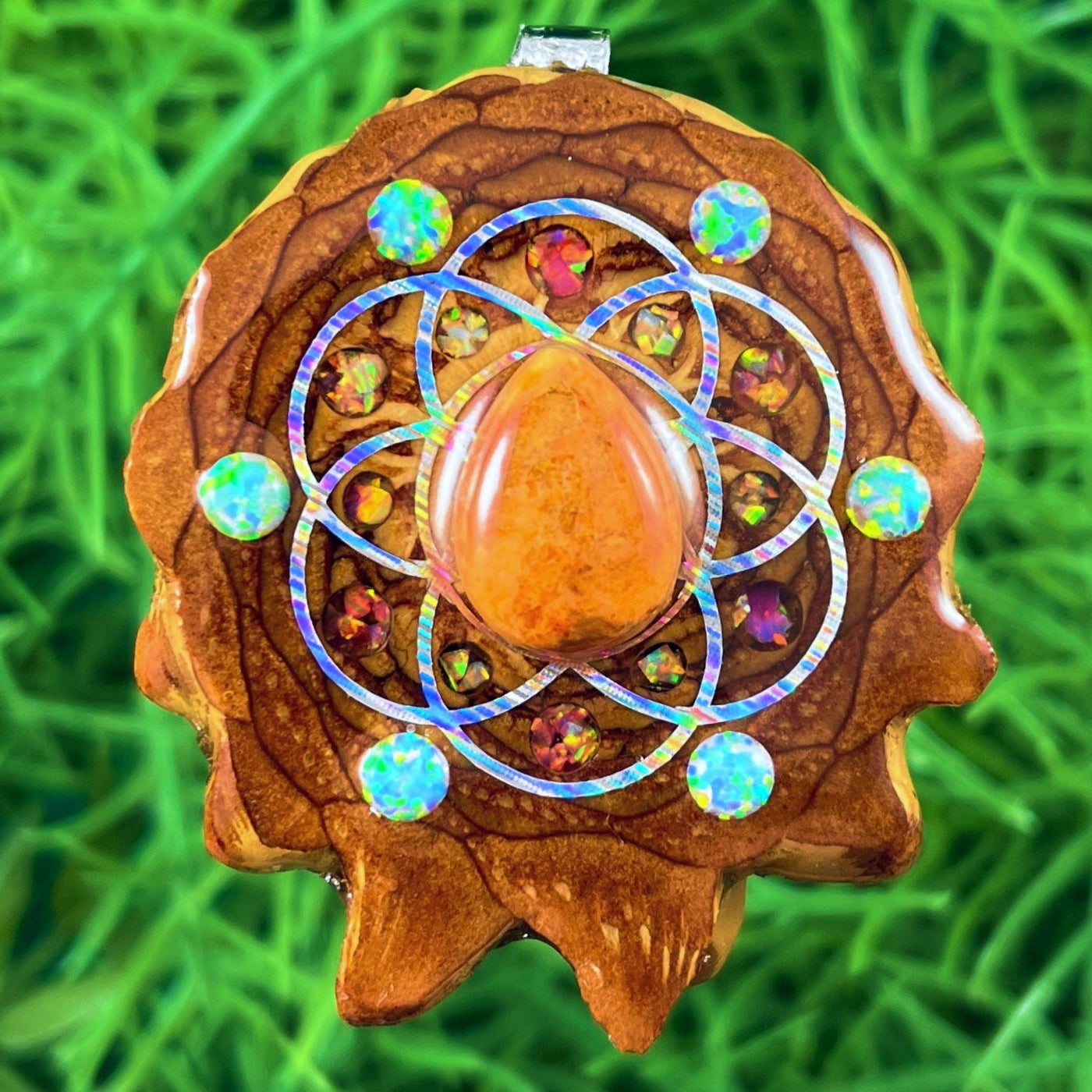 Sponge Coral Copper with Opal & Crushed Opal with Seed of Life