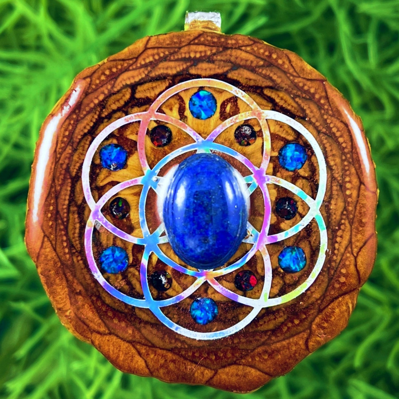 Lapis Lazuli and Crushed Opal with Seed of Life