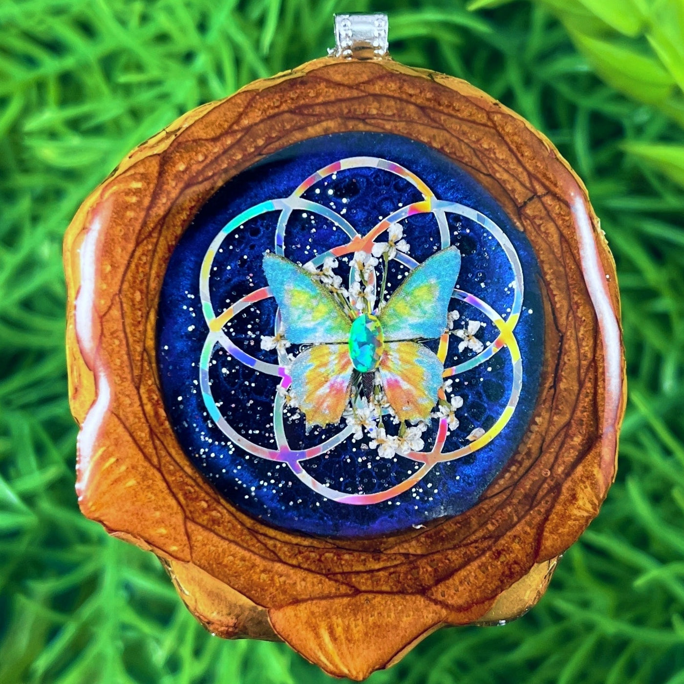 Galaxy with Opal & Butterfly with Seed of Life