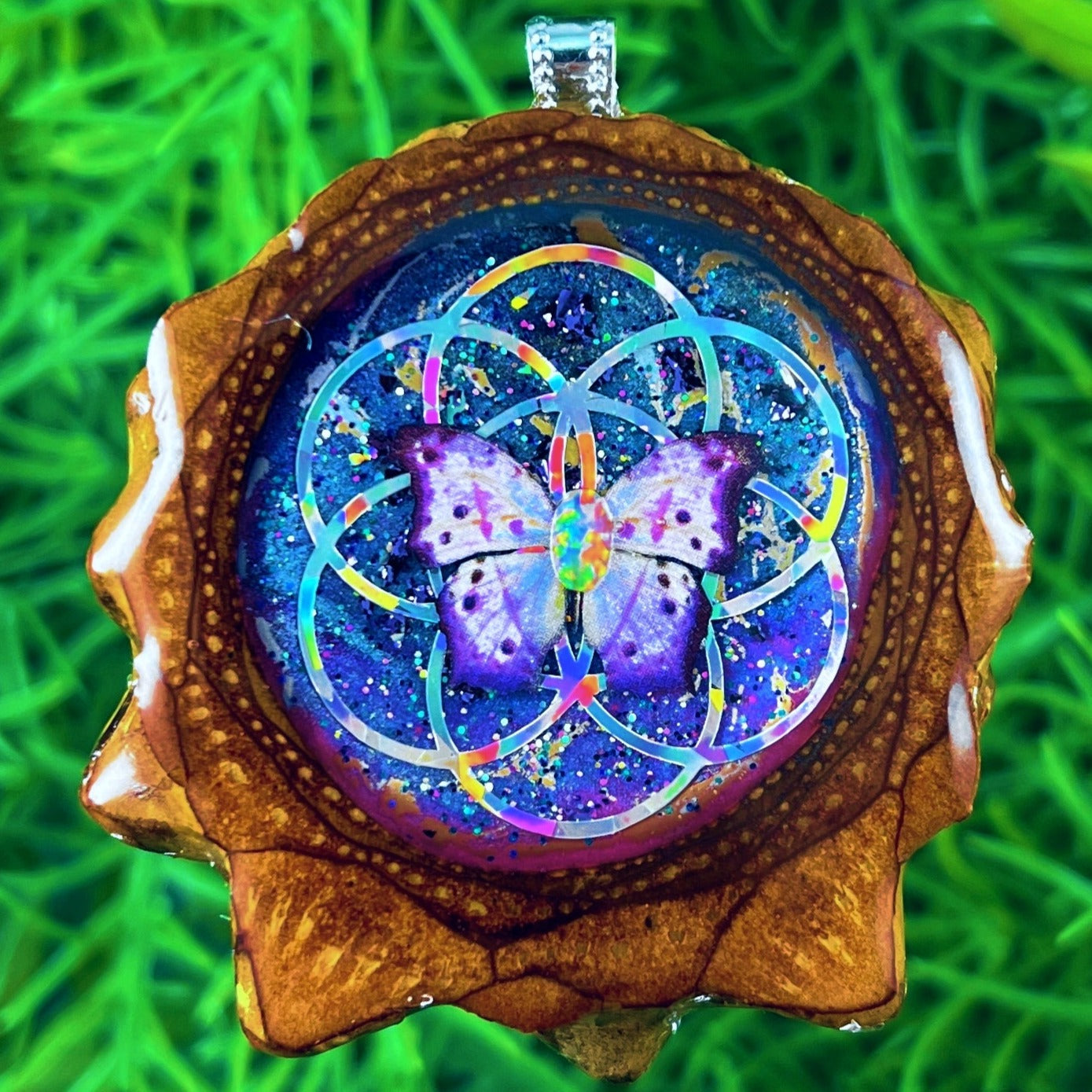 Galaxy with Opal & Butterfly with Seed of Life