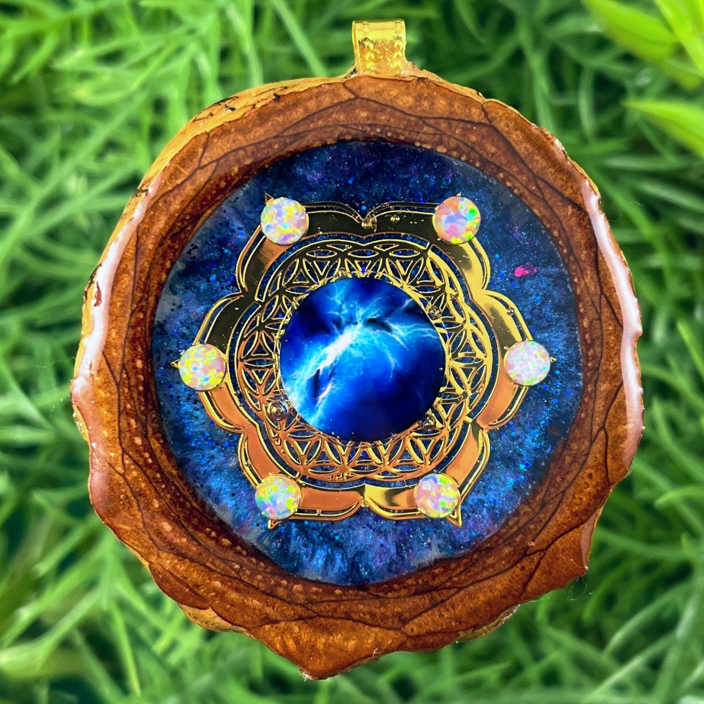 Galaxy with Opal & Dichroic Glass with Mandala