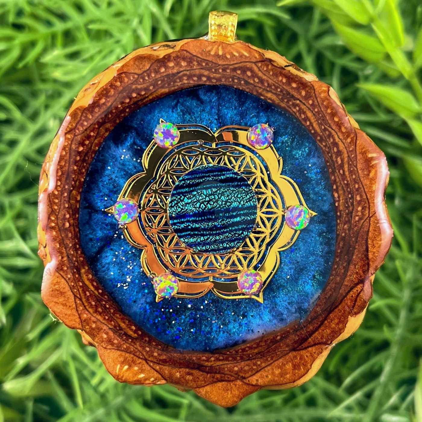 Galaxy with Opal & Dichroic Glass with Mandala