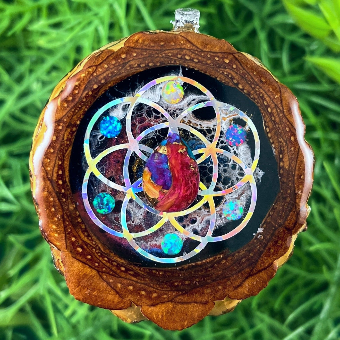 Galaxy with Spiny Oyster Turquoise & Opal with Seed of Life