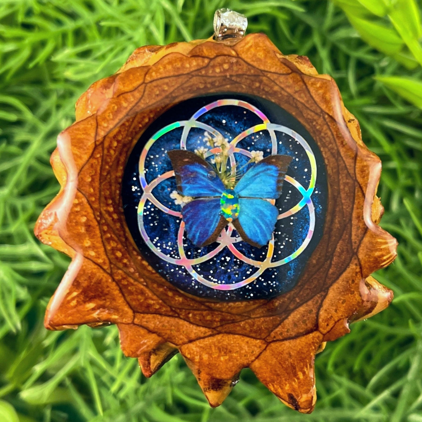 Galaxy with Opal & Butterfly with Seed of Life