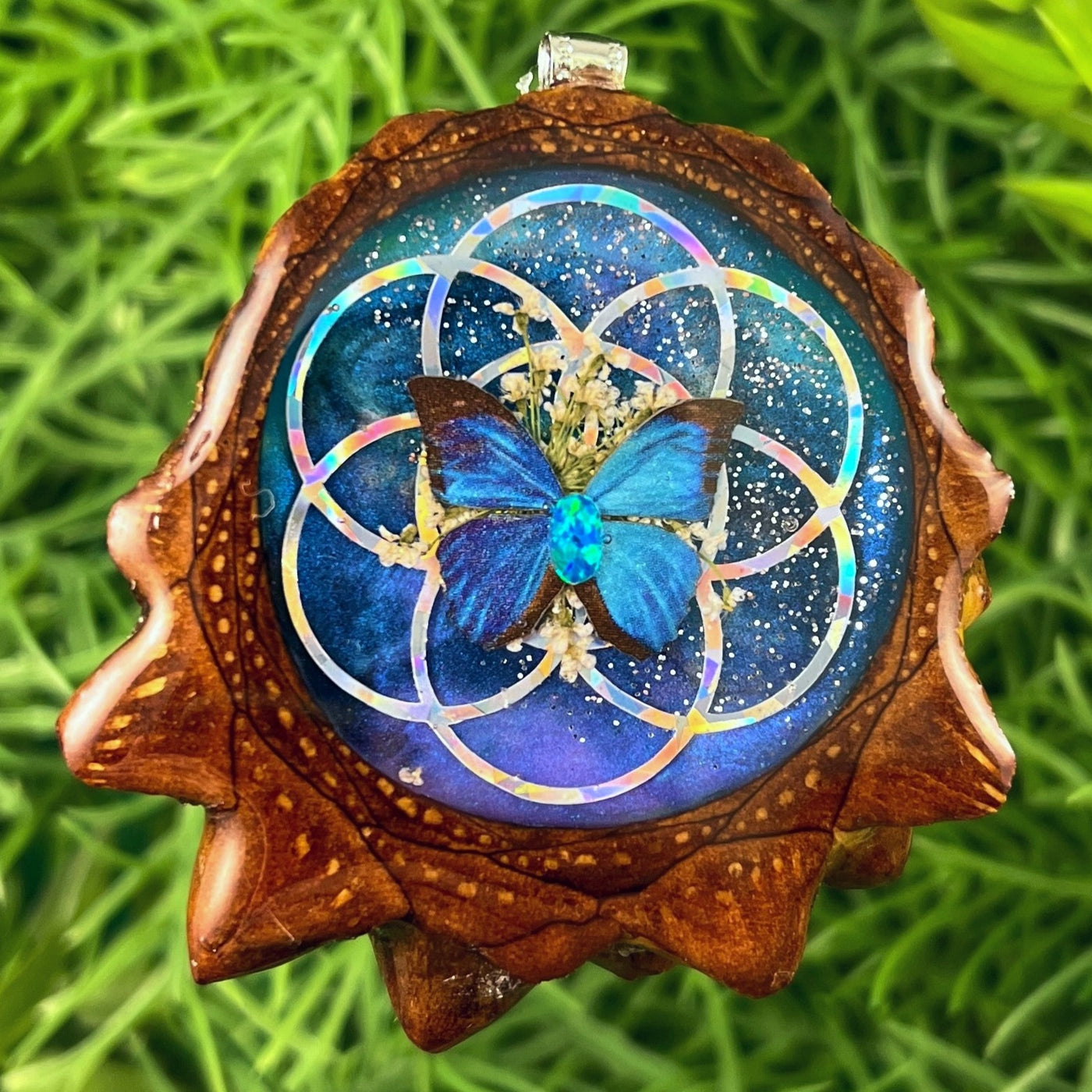 Galaxy with Opal & Butterfly with Seed of Life