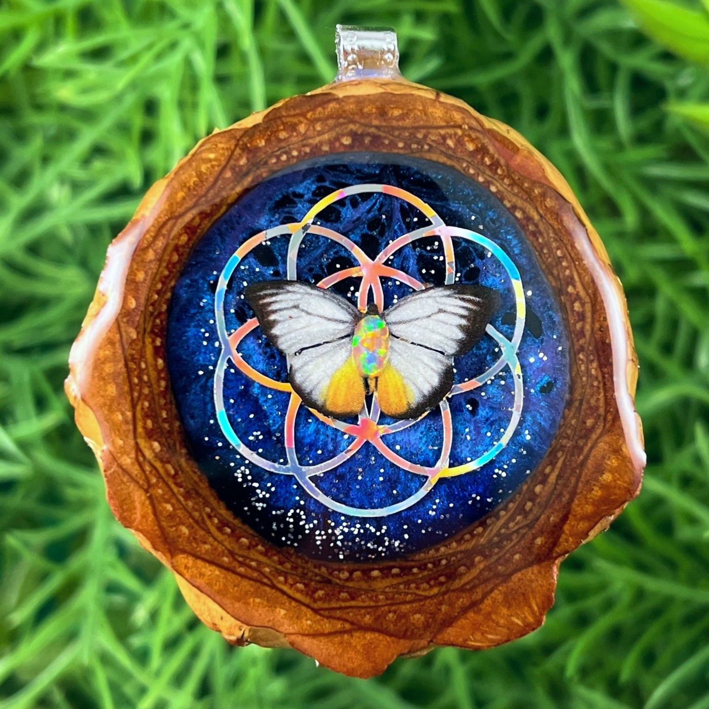 Galaxy with Opal & Butterfly with Seed of Life