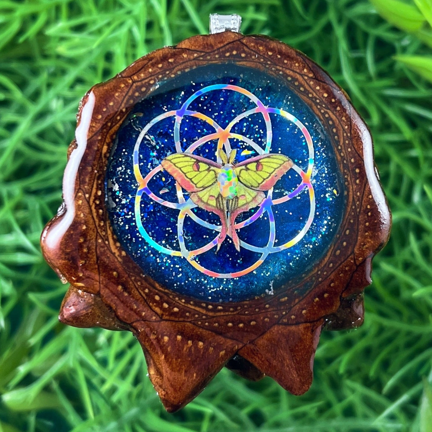 Galaxy with Opal & Butterfly with Seed of Life