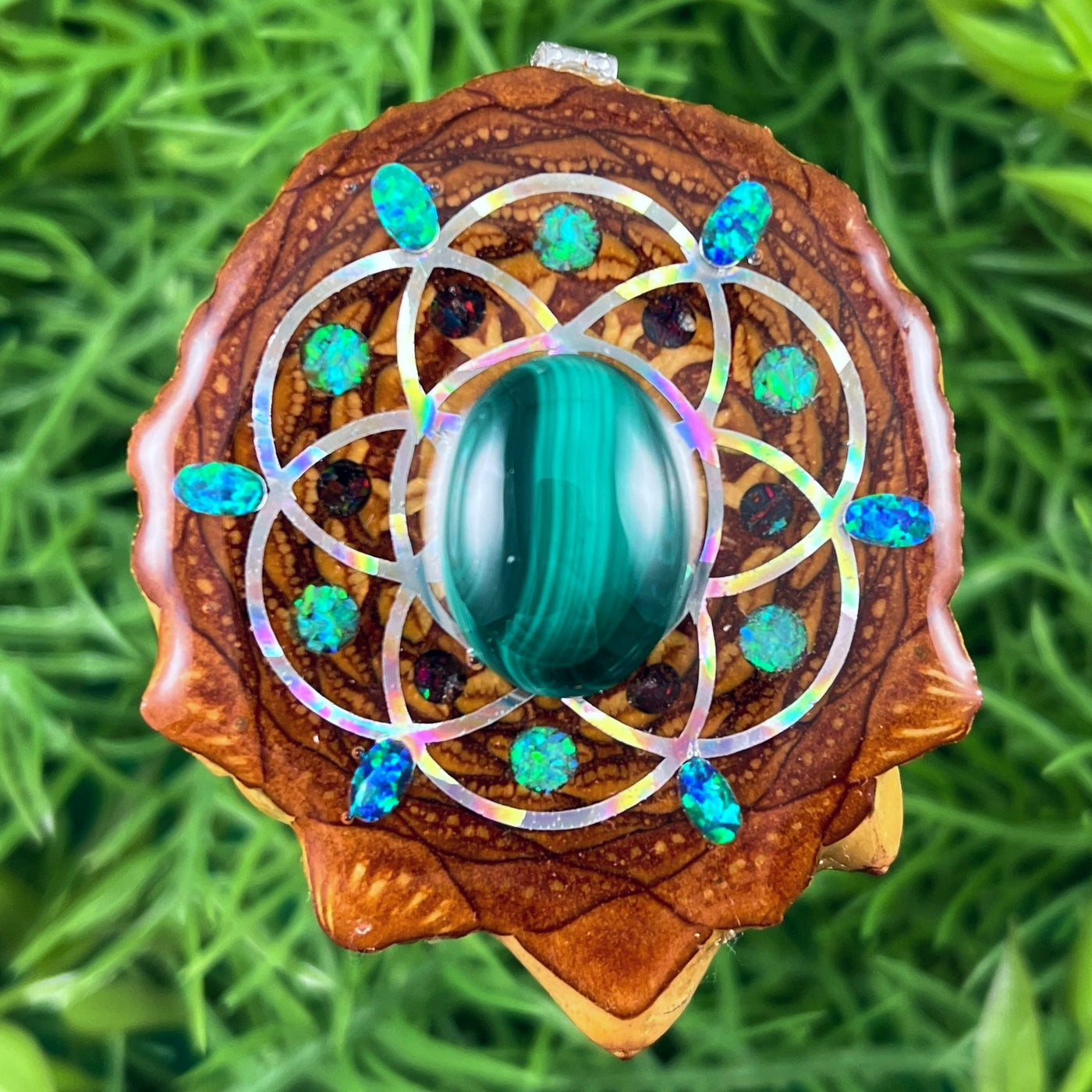 Malachite & Opal with Crushed Opal & Seed of Life