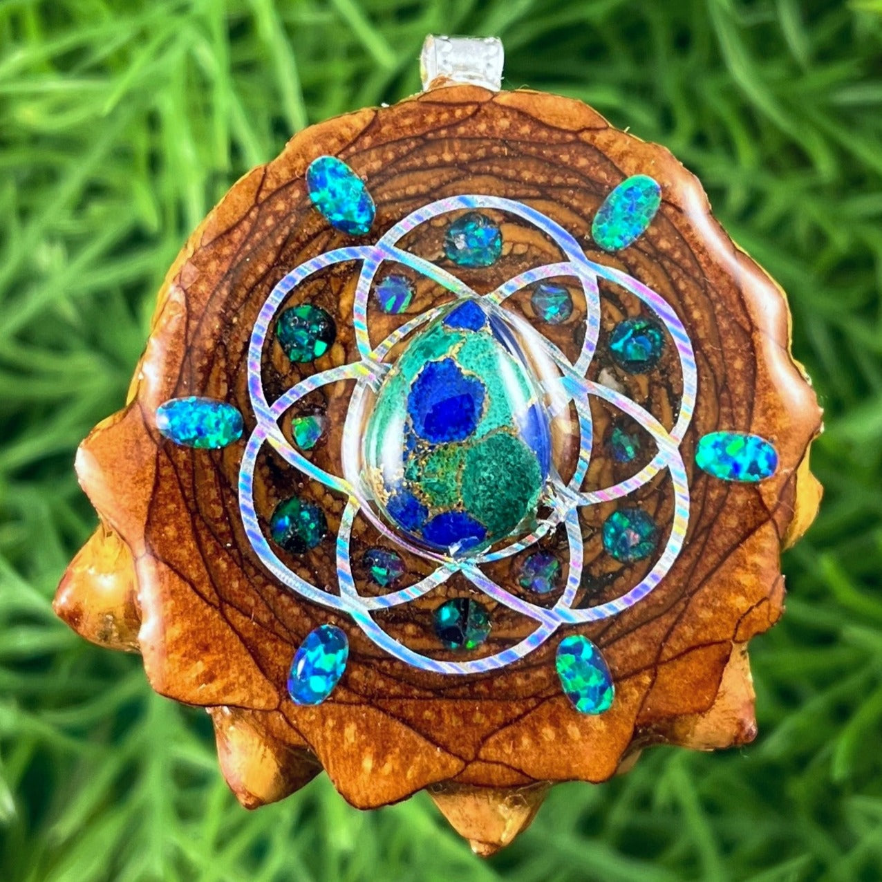 Azurite Malachite & Opal with Crushed Opal & Seed of Life