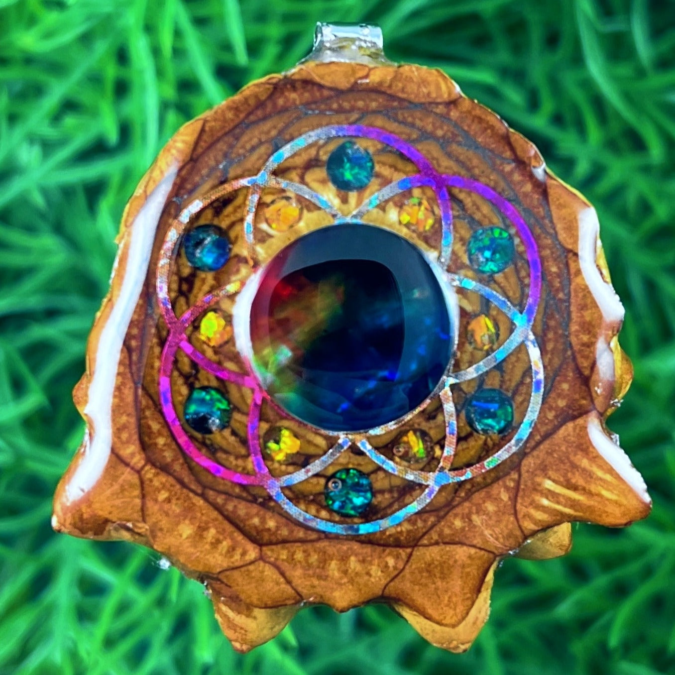 Multi Ammolite & Crushed Opal with Seed of Life