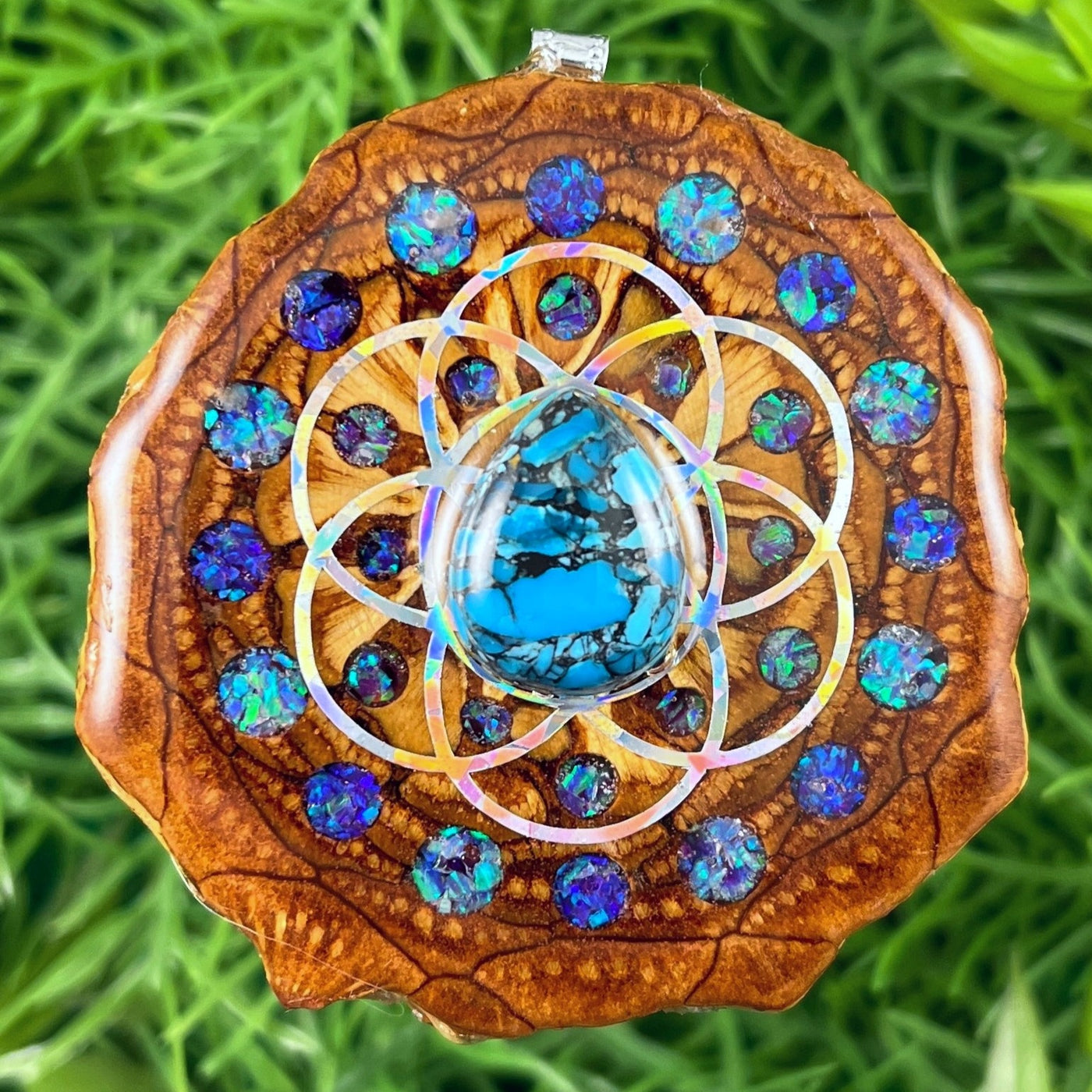 Tibetan Turquoise with Crushed Opal & Seed of Life