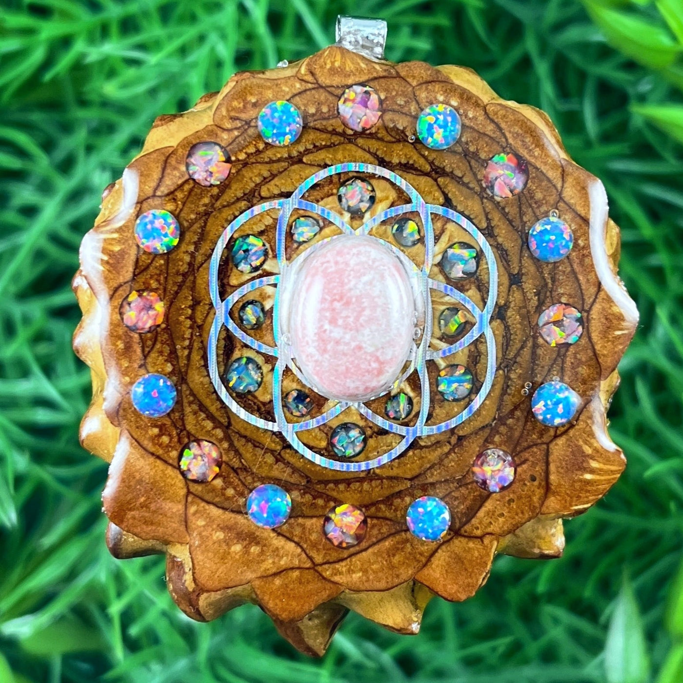 Pink Calcite & Opal with Crushed Opal & Seed of Life