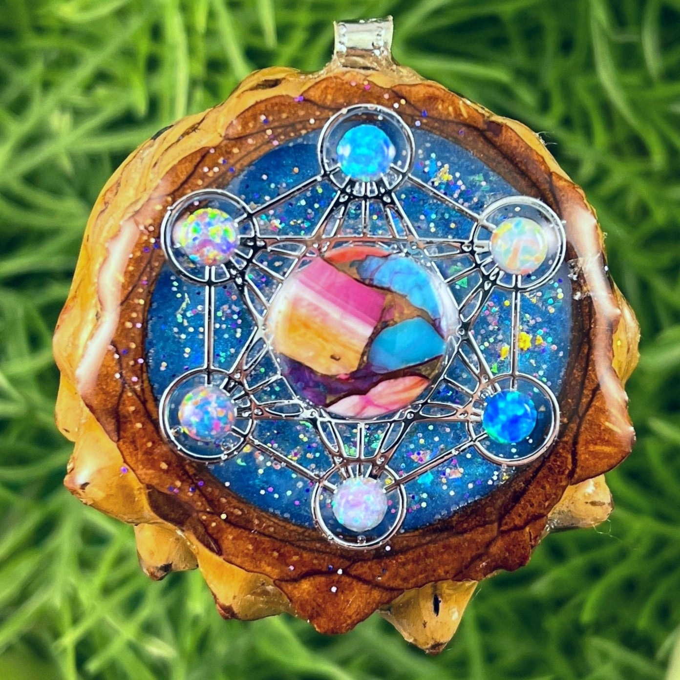 Galaxy with Spiny Oyster Turquoise & Opal with Metatron's Cube