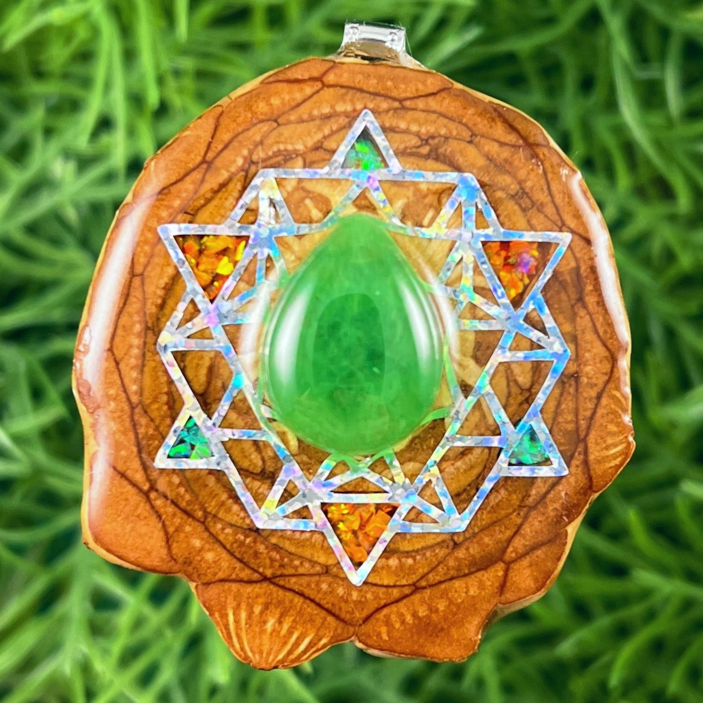 Jade with Crushed Opal & 64 Star Tetrahedron