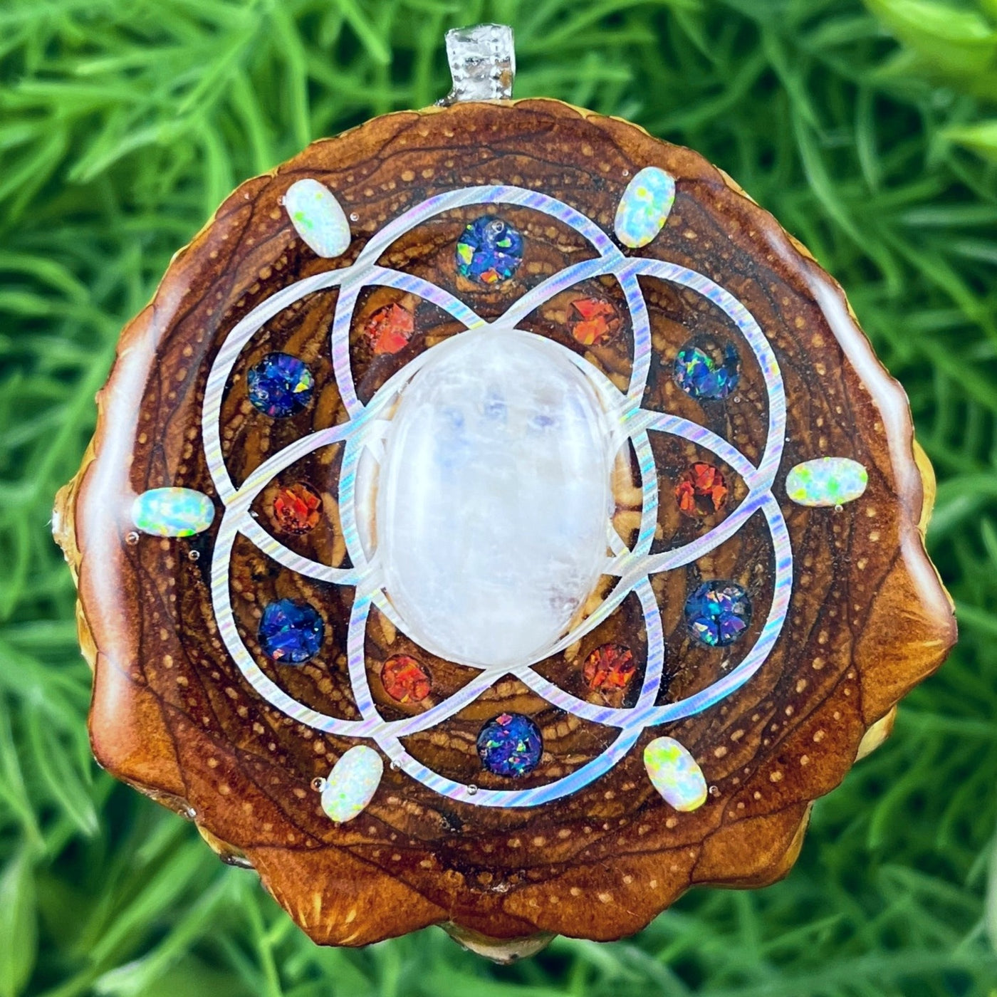 Moonstone & Opal with Crushed Opal & Seed of Life