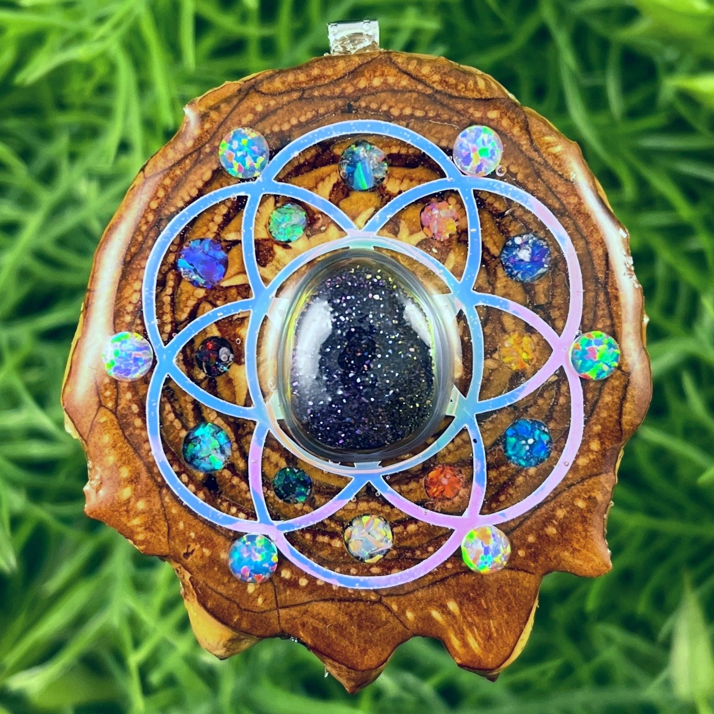 Dichroic Glass & Opal with Crushed Opal & Seed of Life