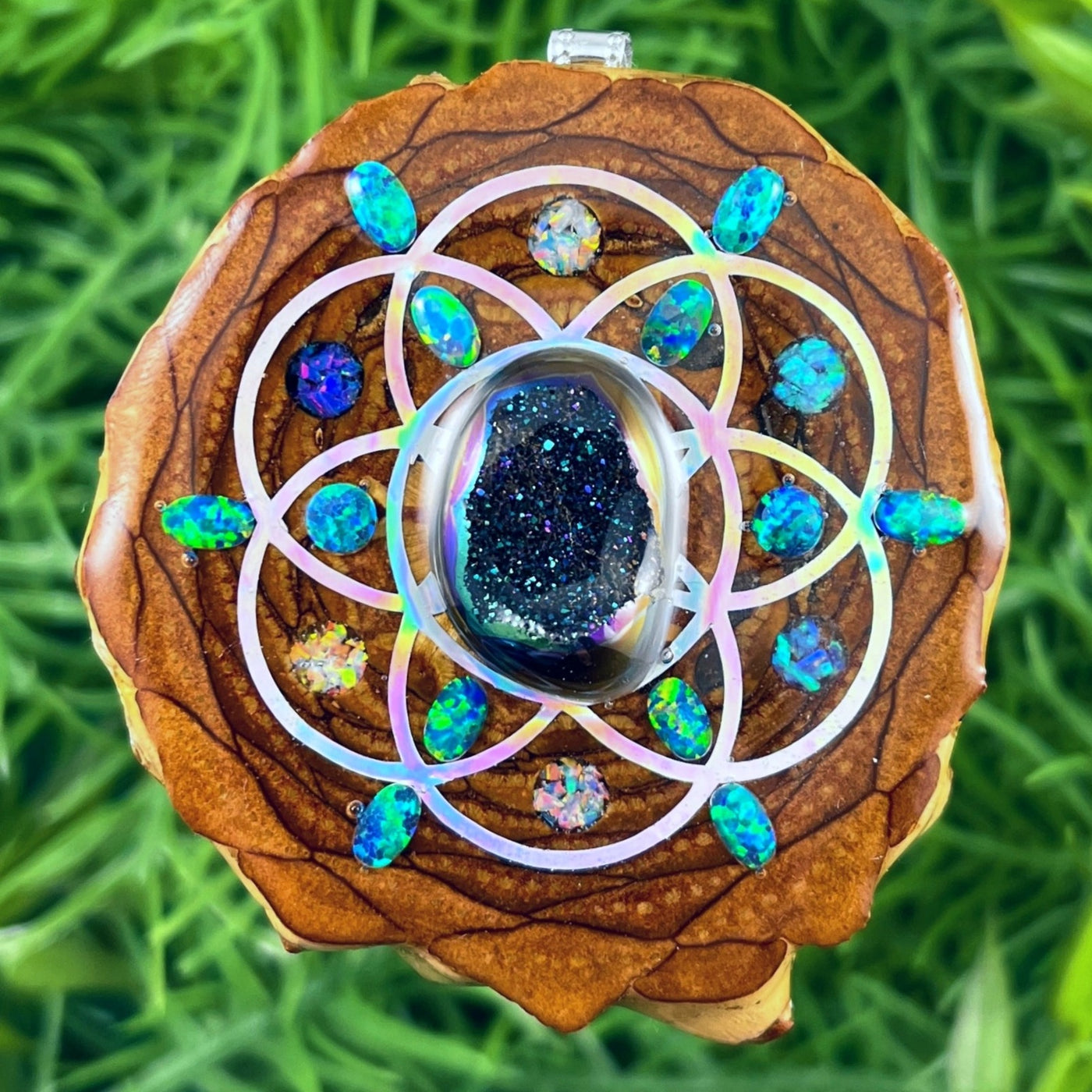 Dichroic Glass & Opal with Crushed Opal & Seed of Life