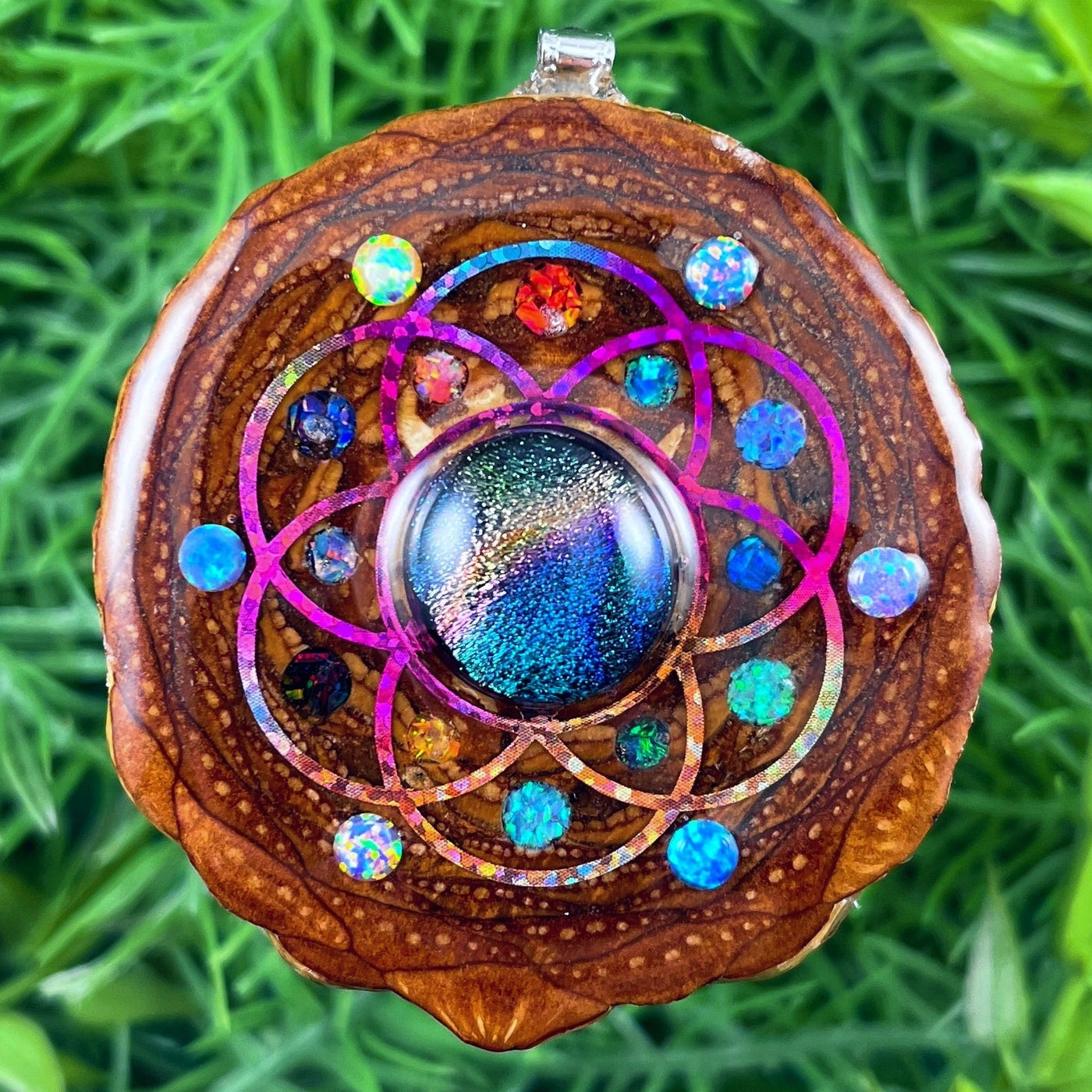 Dichroic Glass & Opal with Crushed Opal & Seed of Life