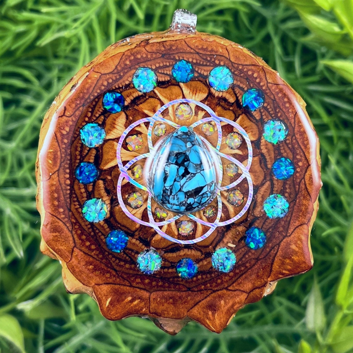 Tibet Turquoise with Crushed Opal & Seed of Life