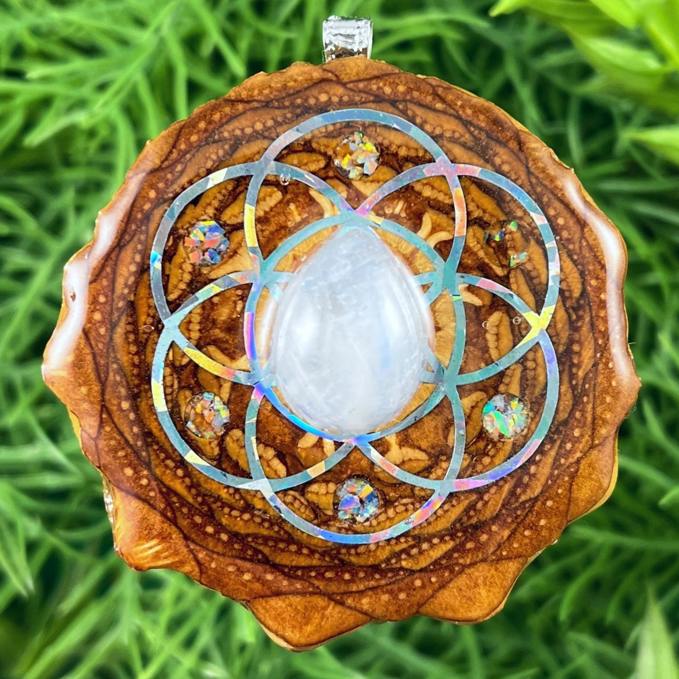 Moonstone with Crushed Opal & Seed of Life