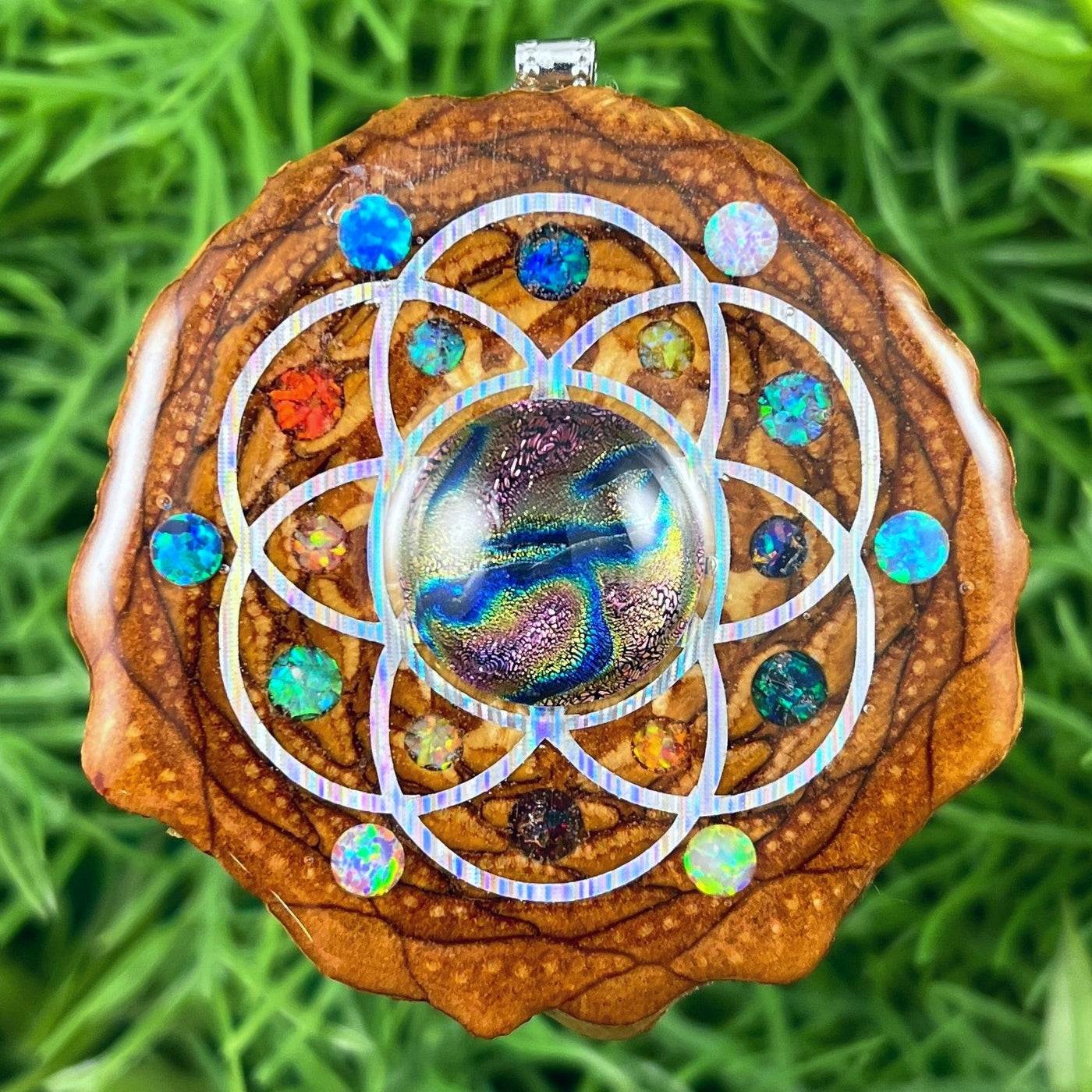 Dichroic Glass & Opal with Crushed Opal & Seed of Life