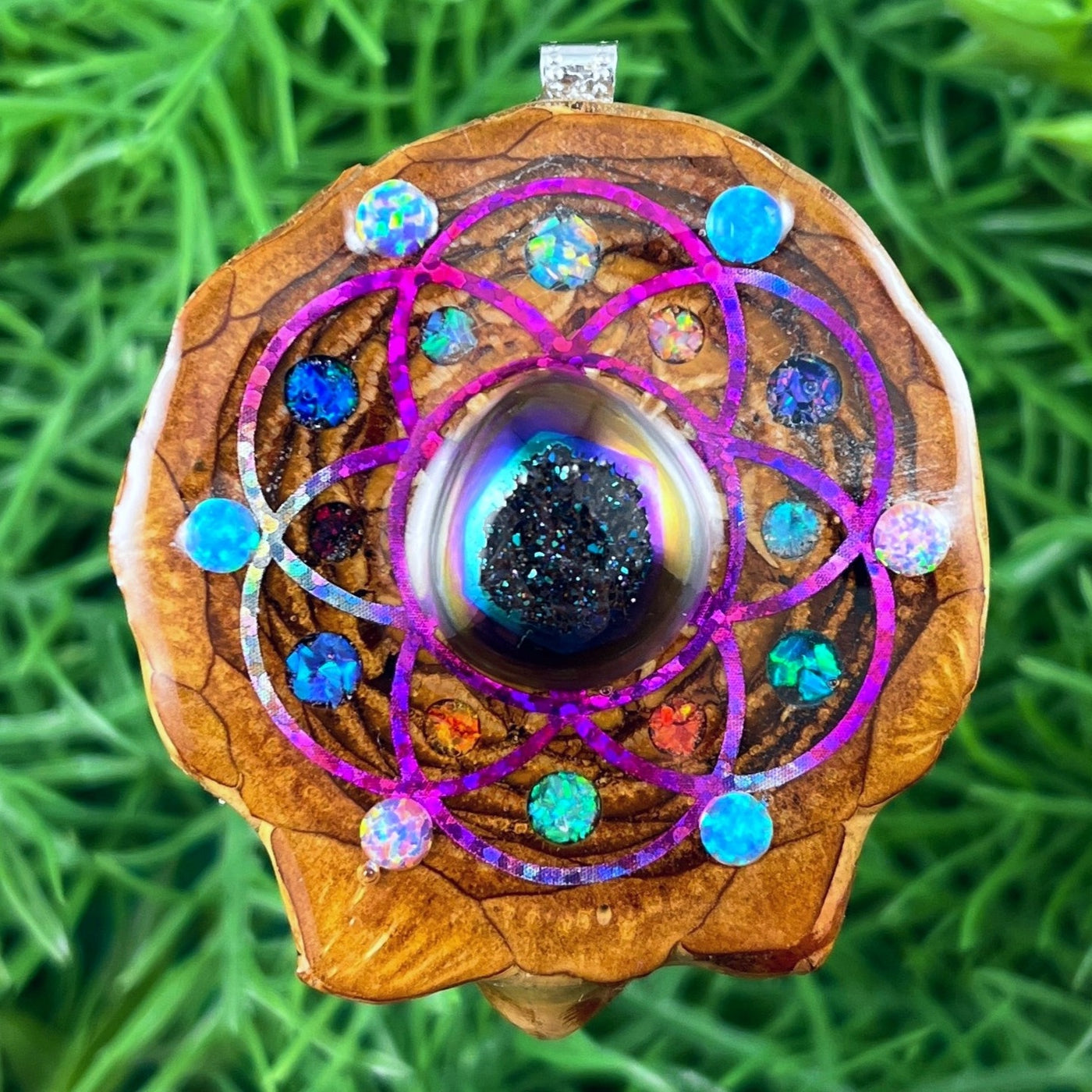 Dichroic Glass & Opal with Crushed Opal & Seed of Life