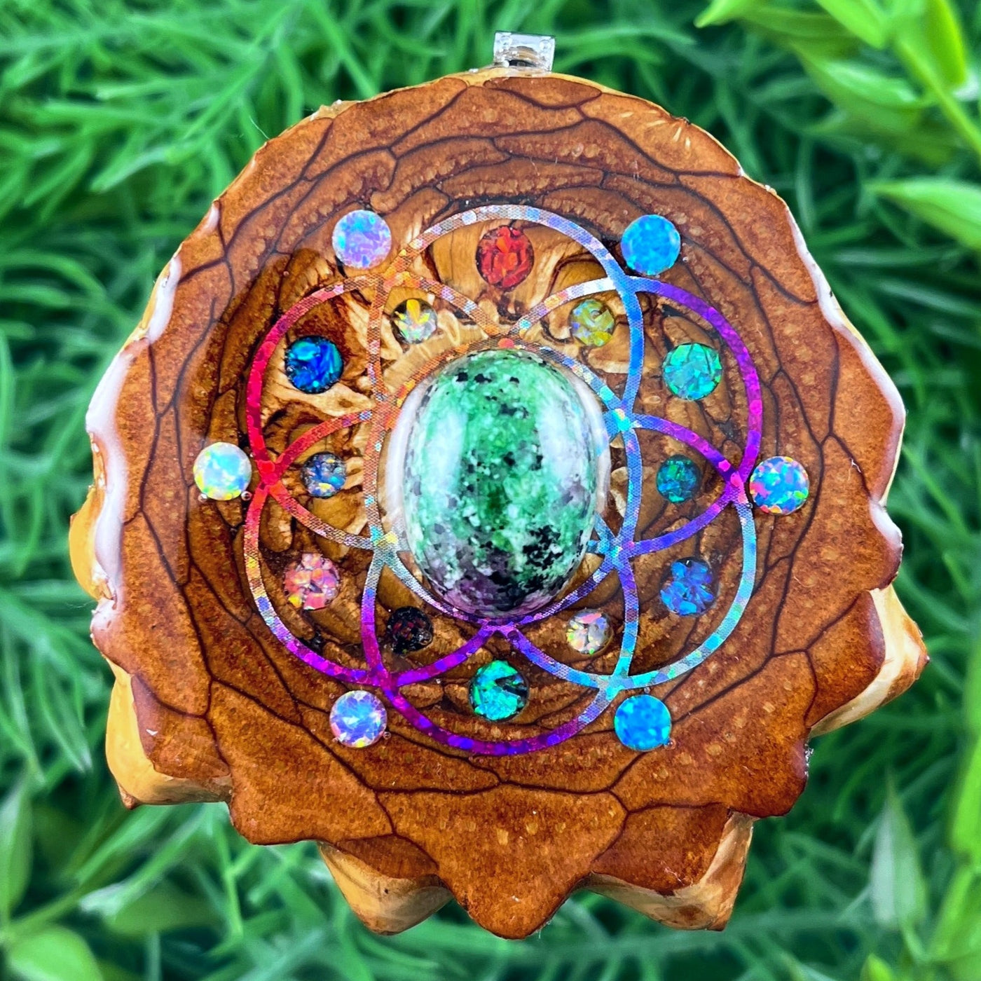 Ruby Zoisite & Opal with Crushed Opal & Seed of Life