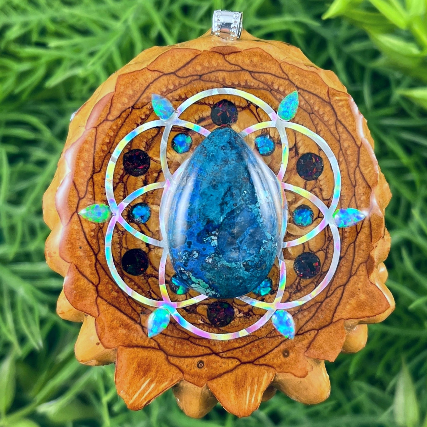 Chrysocolla & Opal with Crushed Opal & Seed of Life