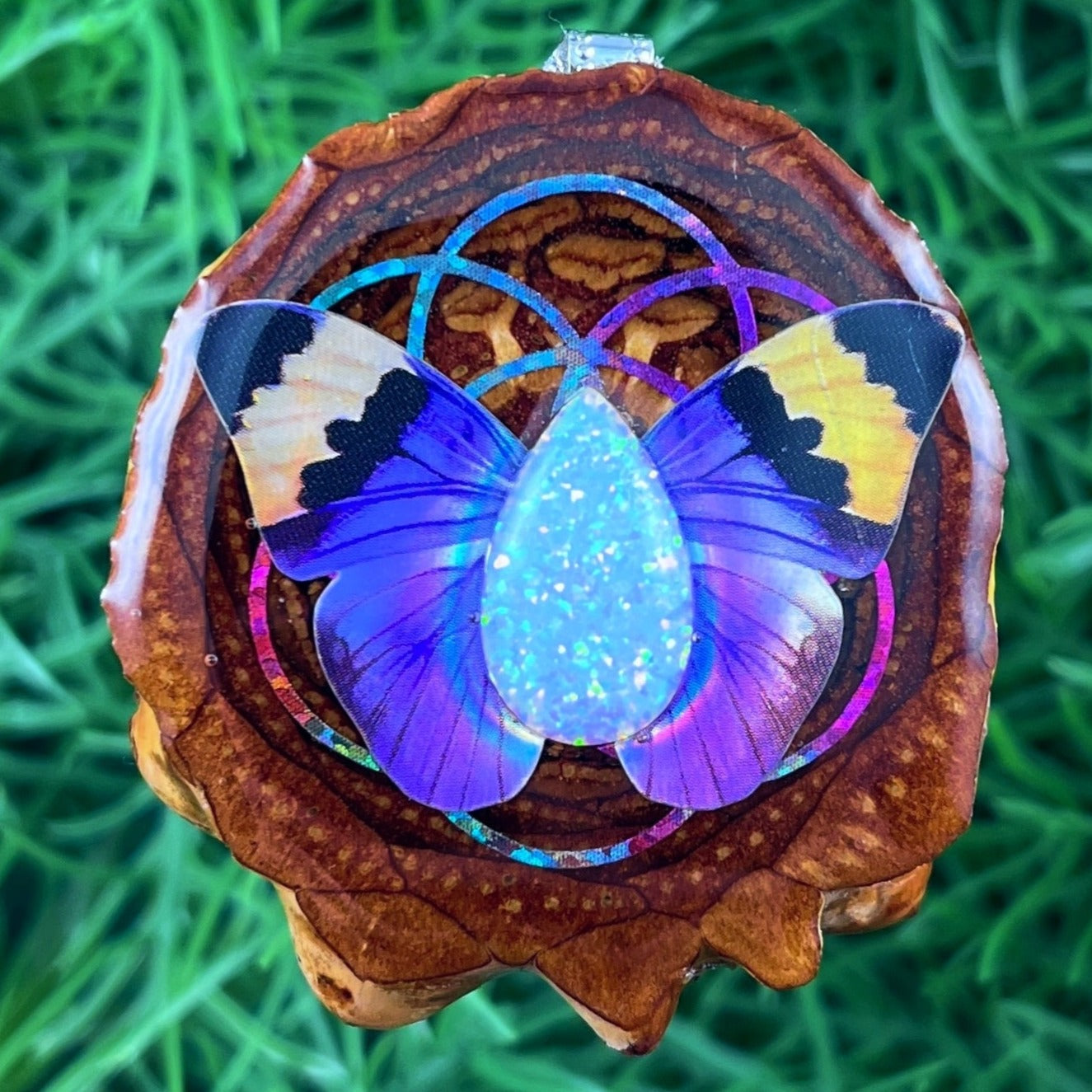 Opal with Butterfly & Seed of Life