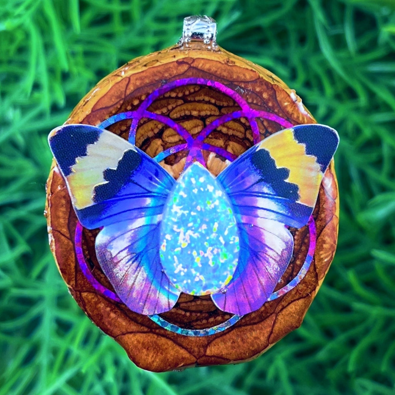 Opal with Butterfly & Seed of Life