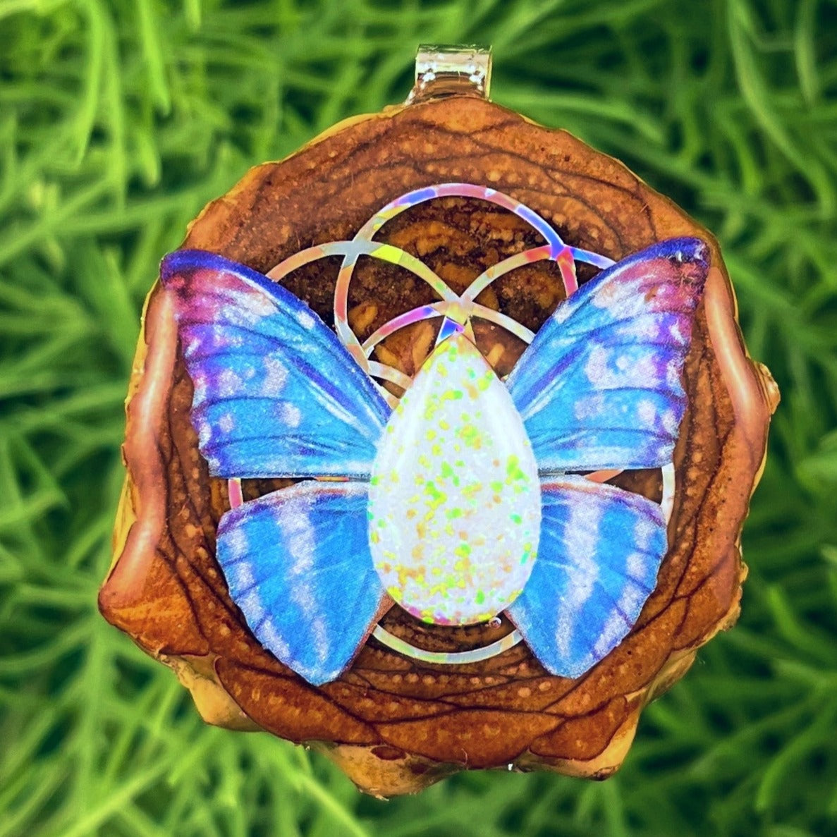 Opal with Butterfly & Seed of Life