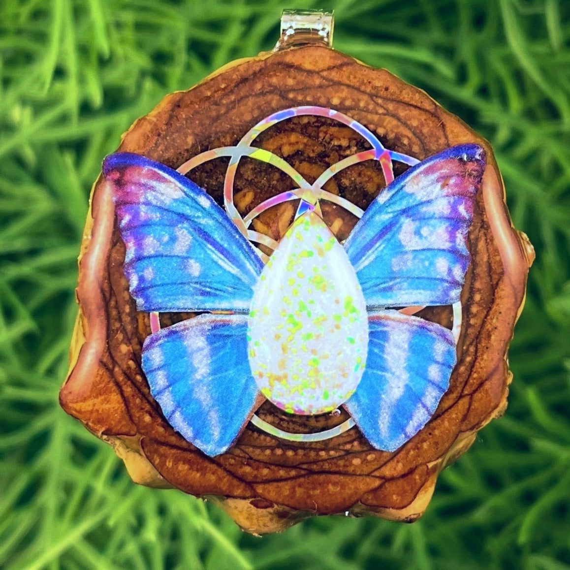 Opal with Butterfly & Seed of Life