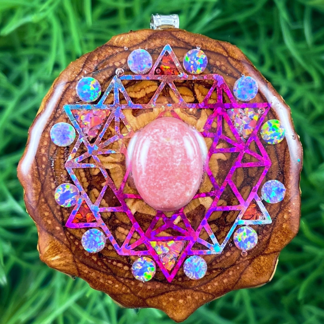 Pink Thulite & Opal with Crushed Opal & 64 Star Tetrahedron