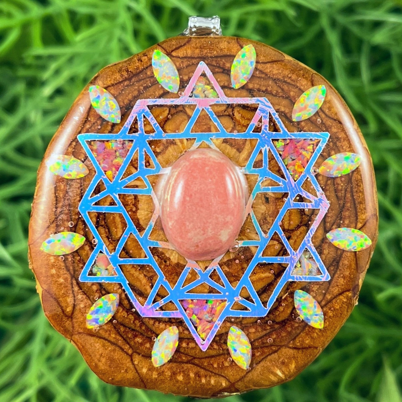 Pink Thulite & Opal with Crushed Opal & 64 Star Tetrahedron