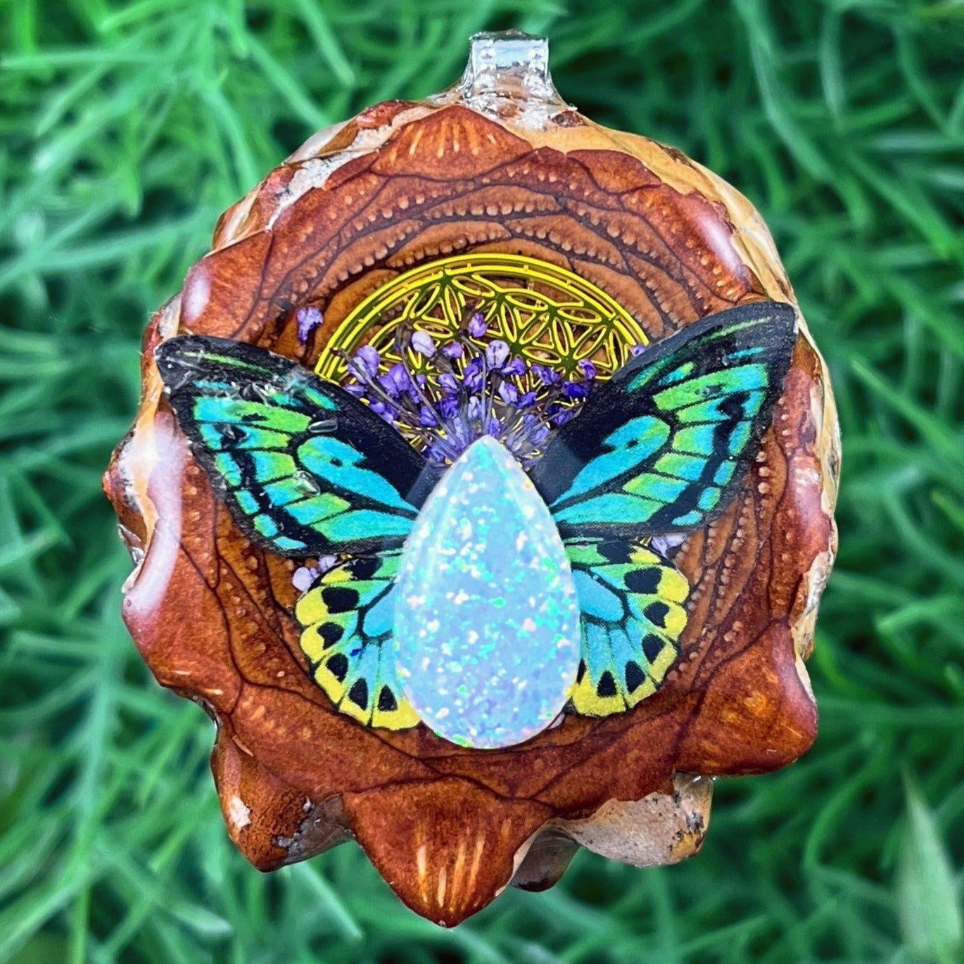 Opal with Butterfly & Flower of Life