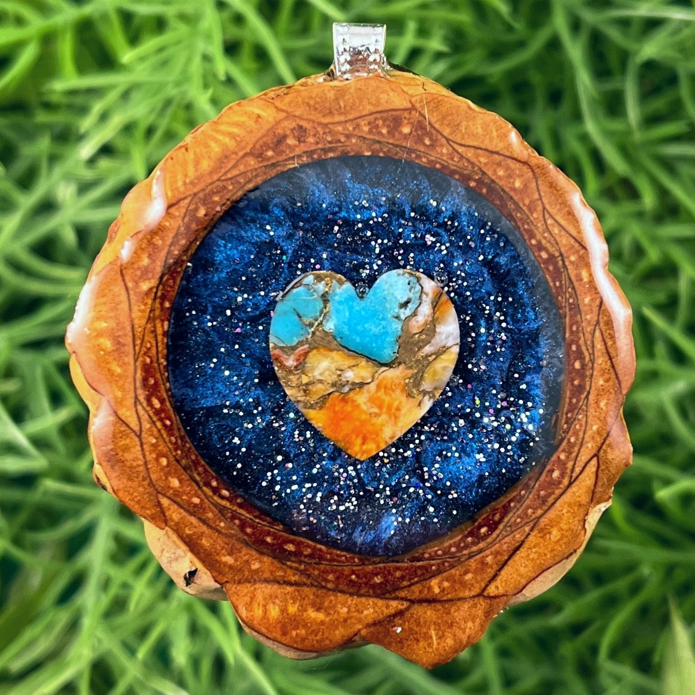 Galaxy with Spiny Oyster Turquoise Heart